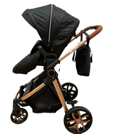 Carucior Bubu-Still, 3 in 1 , 3 piese distincte, suspensie pe roata, reversibil, Negru [3]