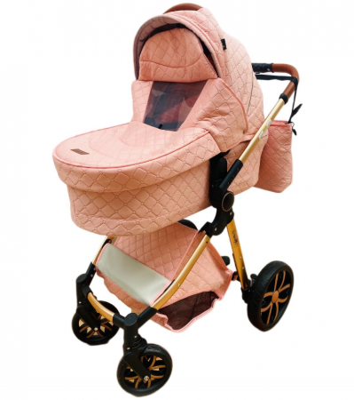 Carucior Bubu-Still, 3 in 1 , 3 piese distincte, suspensie pe roata, reversibil, Roz [1]