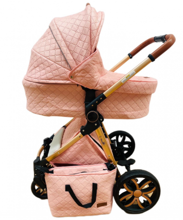 Carucior Bubu-Still, 3 in 1 , 3 piese distincte, suspensie pe roata, reversibil, Roz [3]