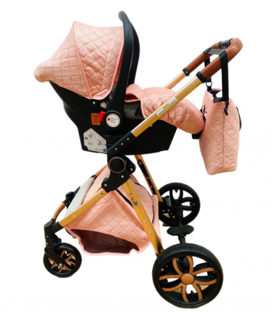 Carucior Bubu-Still, 3 in 1 , 3 piese distincte, suspensie pe roata, reversibil, Roz [8]