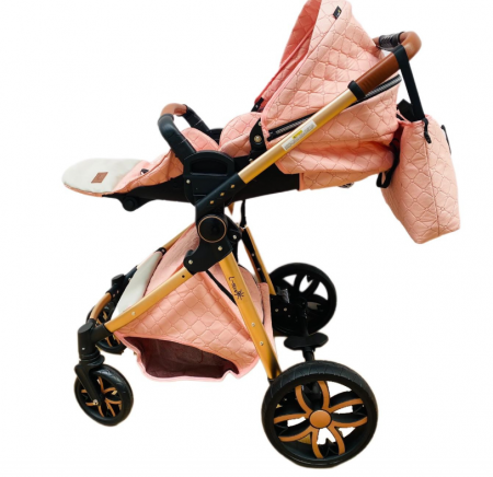 Carucior Bubu-Still, 3 in 1 , 3 piese distincte, suspensie pe roata, reversibil, Roz [7]