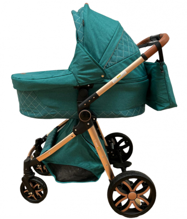 Carucior Bubu-Still, 3 in 1 , 3 piese distincte, suspensie pe roata, reversibil, Turcoaz [1]