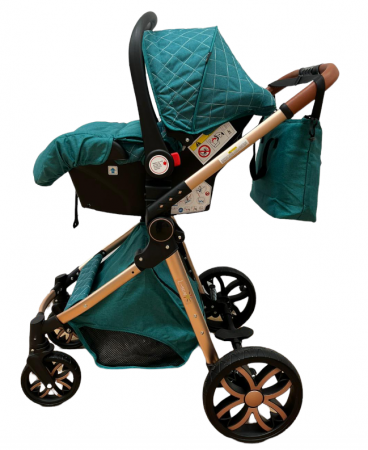 Carucior Bubu-Still, 3 in 1 , 3 piese distincte, suspensie pe roata, reversibil, Turcoaz [3]