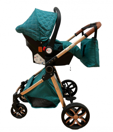 Carucior Bubu-Still, 3 in 1 , 3 piese distincte, suspensie pe roata, reversibil, Turcoaz [9]