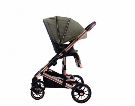 Carucior copii, 0-36 luni, Cu suspensii, Maner reversibil, Pozitie de somn si sezut, Roata cauciuc, Cu scoica auto, Verde [6]