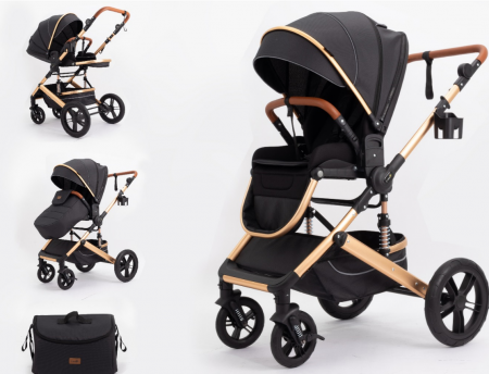 Carucior copii, 0-36 luni, Cu suspensii, Maner reversibil, Pozitie de somn si sezut, Roata cauciuc, Husa picioare detasabila [1]