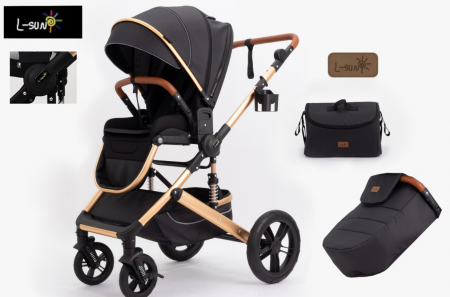 Carucior sport - Carucior copii, 0-36 luni, Cu suspensii, Maner reversibil, Pozitie de somn si sezut, Roata cauciuc, Husa picioare detasabila