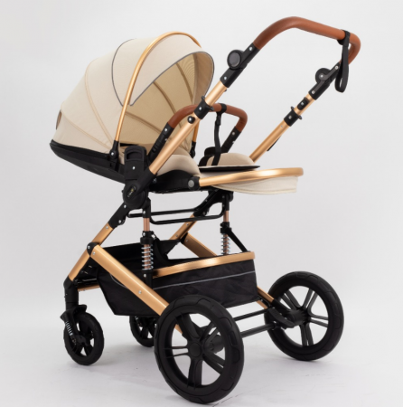 Carucior copii, 0-36 luni, Cu suspensii, Maner reversibil, Pozitie de somn si sezut, Roata cauciuc, Husa picioare detasabila, Bej [4]