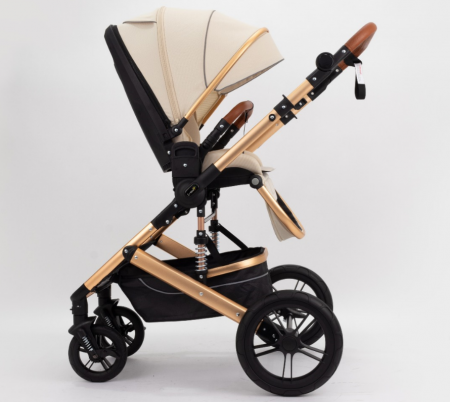 Carucior copii, 0-36 luni, Cu suspensii, Maner reversibil, Pozitie de somn si sezut, Roata cauciuc, Husa picioare detasabila, Bej [2]