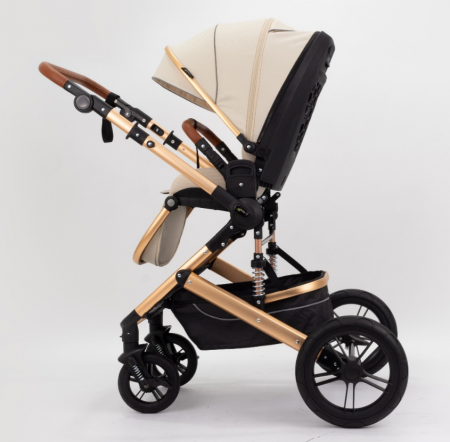 Carucior copii, 0-36 luni, Cu suspensii, Maner reversibil, Pozitie de somn si sezut, Roata cauciuc, Husa picioare detasabila, Bej [3]