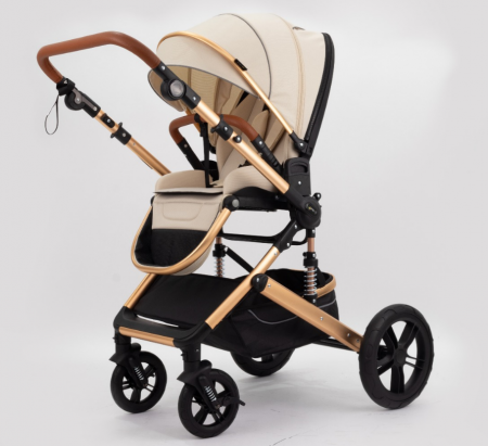 Carucior copii, 0-36 luni, Cu suspensii, Maner reversibil, Pozitie de somn si sezut, Roata cauciuc, Husa picioare detasabila, Bej [6]