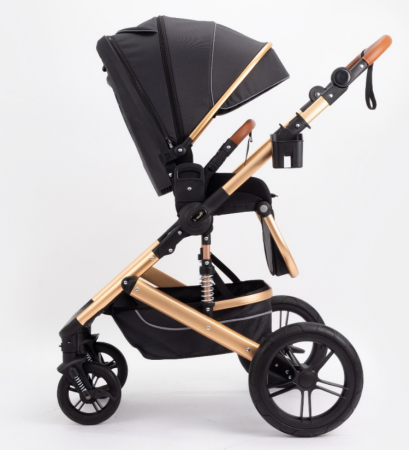 Carucior copii, 0-36 luni, Cu suspensii, Maner reversibil, Pozitie de somn si sezut, Roata cauciuc, Husa picioare detasabila, Negru [4]
