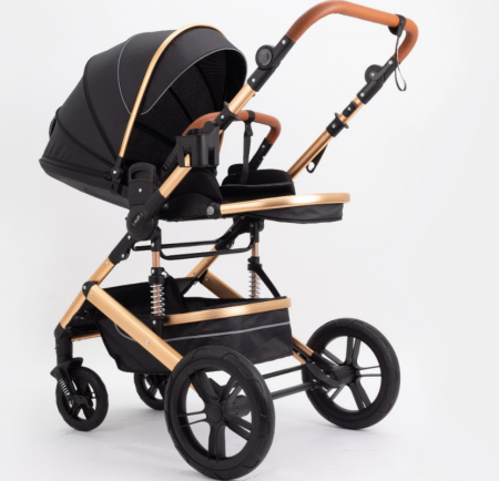 Carucior copii, 0-36 luni, Cu suspensii, Maner reversibil, Pozitie de somn si sezut, Roata cauciuc, Husa picioare detasabila, Negru [7]