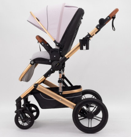 Carucior copii, 0-36 luni, Cu suspensii, Maner reversibil, Pozitie de somn si sezut, Roata cauciuc, Husa picioare detasabila, Roz [4]