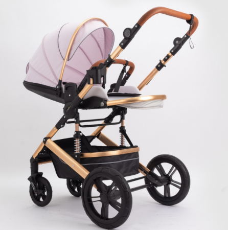 Carucior copii, 0-36 luni, Cu suspensii, Maner reversibil, Pozitie de somn si sezut, Roata cauciuc, Husa picioare detasabila, Roz [3]
