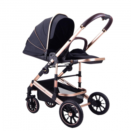 Carucior copii, 0-36 luni, Cu suspensii, Landou reversibil, Pozitie de somn si sezut, Roata cauciuc, Negru [6]