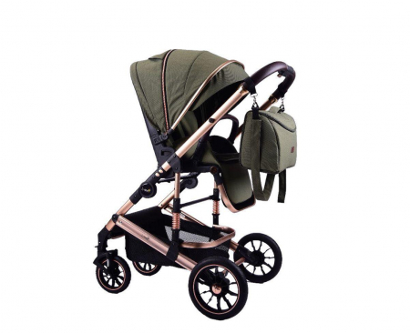 Carucior copii, 0-36 luni, Cu suspensii, Landou reversibil, Pozitie de somn si sezut, Roata cauciuc, verde [6]