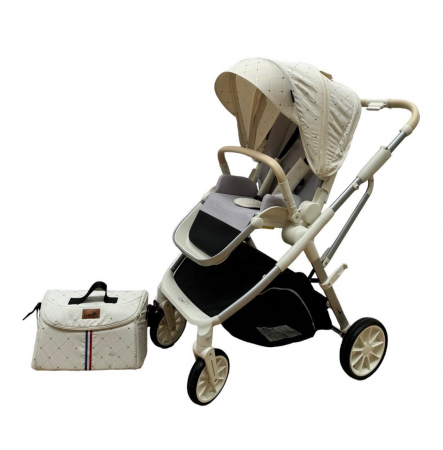 Carucior copii, 0-36 luni, sarcina maxima 22 kg, Landou reversibil, Colectie Lux, Geanta de scutece, Alb unt [10]