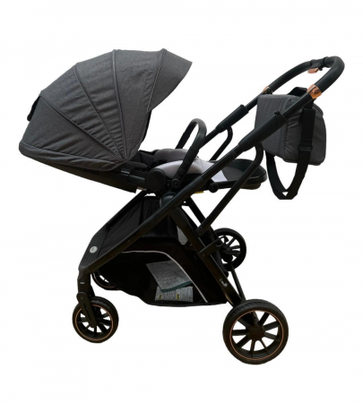 Carucior copii, 0-36 luni, sarcina maxima 22 kg, Landou reversibil, Colectie Lux, Geanta de scutece, Gri petrol [5]