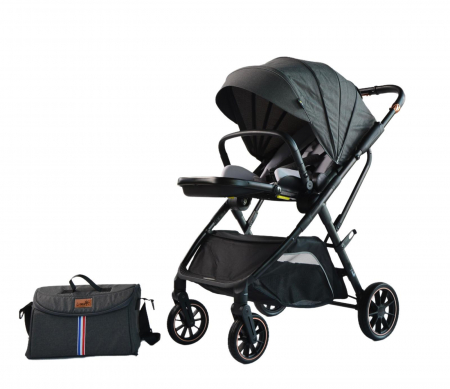 Carucior copii, 0-36 luni, sarcina maxima 22 kg, Landou reversibil, Colectie Lux, Geanta de scutece, Gri petrol [4]