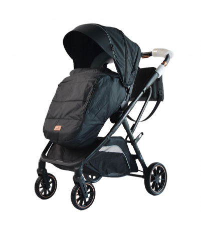 Carucior 2 in 1 - Carucior copii, 0-36 luni, sarcina maxima 22 kg, Landou reversibil, Colectie Lux, Geanta de scutece, Negru