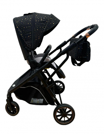 Carucior copii, 0-36 luni, sarcina maxima 22 kg, Landou reversibil, Colectie Lux, Geanta de scutece, negru auriu [8]