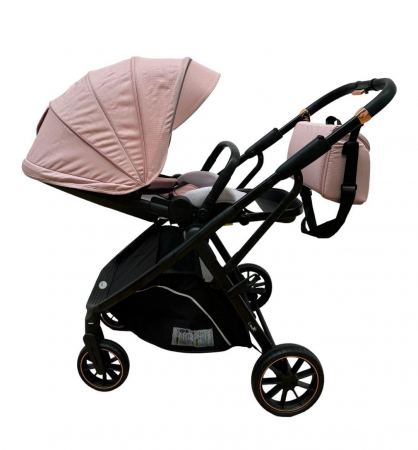 Carucior copii, 0-36 luni, sarcina maxima 22 kg, Landou reversibil, Colectie Lux, Geanta de scutece, Roz pudra [7]