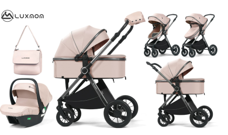 Carucior 3 in 1 - Cărucior copii, 3 în 1, Luxmom, Dublu reversibil, saltea inclusa, Geanta inclusa, Manusi de iarna, Roti antieroziune off-road, Husa de ploaie si insecte