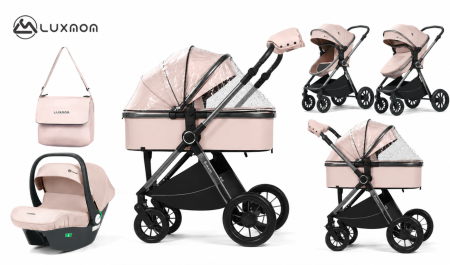 Carucior 3 in 1 - Cărucior copii, 3 în 1, Luxmom, Dublu reversibil, saltea inclusa, Geanta inclusa, Manusi de iarna, Roti antieroziune off-road, Husa de ploaie si insecte