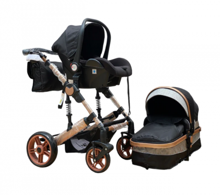 Carucior copii, 3 in 1, ultrapliabil si cu landou reversibil, sustinere dubla, maner reglabil, negru [5]