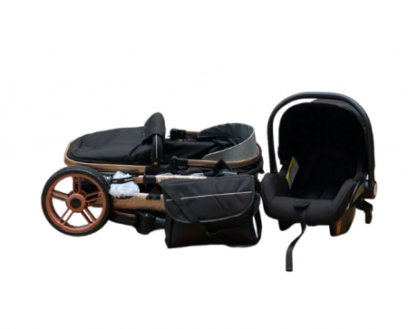 Carucior copii, 3 in 1, ultrapliabil si cu landou reversibil, sustinere dubla, maner reglabil, negru [7]