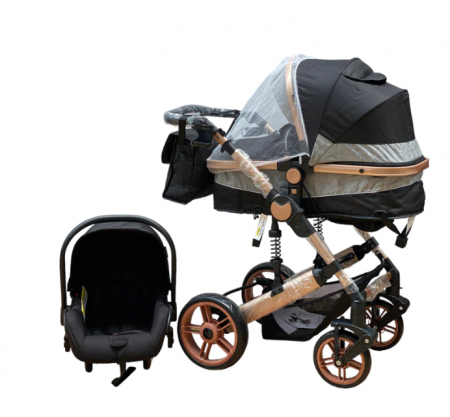 Carucior copii, 3 in 1, ultrapliabil si cu landou reversibil, sustinere dubla, maner reglabil, negru [2]