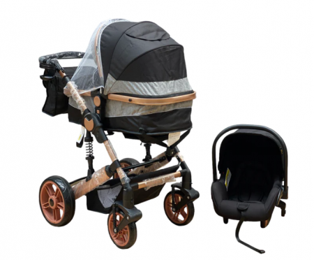 Carucior copii, 3 in 1, ultrapliabil si cu landou reversibil, sustinere dubla, maner reglabil, negru [4]