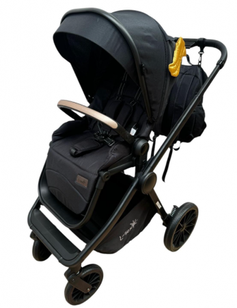 Carucior copii, 3 piese distincte, Husa de iarna, Ghiozdan detasabil, Landou reversibil, Colectie Lux, Negru [12]