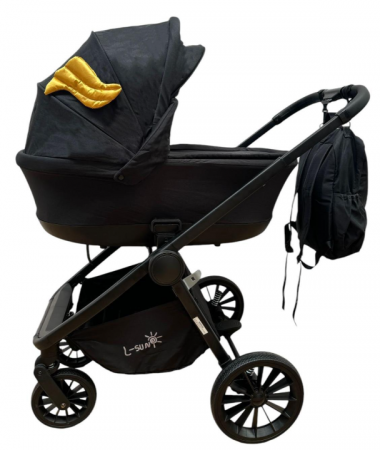 Carucior copii, 3 piese distincte, Husa de iarna, Ghiozdan detasabil, Landou reversibil, Colectie Lux, Negru [2]