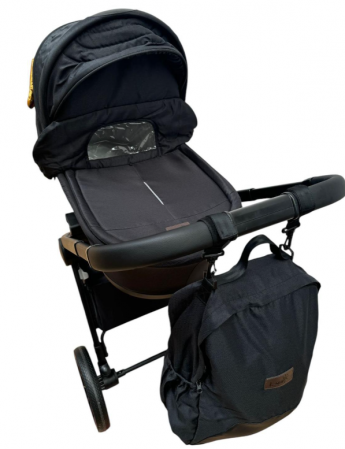 Carucior copii, 3 piese distincte, Husa de iarna, Ghiozdan detasabil, Landou reversibil, Colectie Lux, Negru [3]