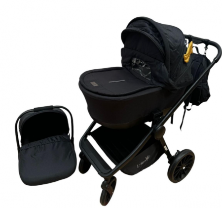 Carucior copii, 3 piese distincte, Husa de iarna, Ghiozdan detasabil, Landou reversibil, Colectie Lux, Negru [4]