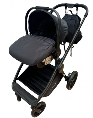 Carucior copii, 3 piese distincte, Husa de iarna, Ghiozdan detasabil, Landou reversibil, Colectie Lux, Negru [10]