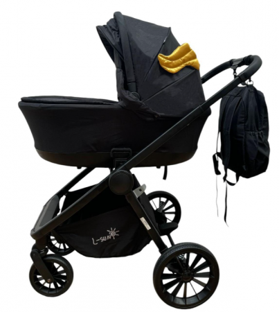 Carucior copii, 3 piese distincte, Husa de iarna, Ghiozdan detasabil, Landou reversibil, Colectie Lux, Negru [1]
