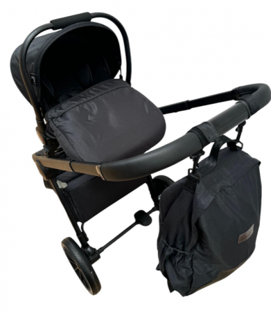 Carucior copii, 3 piese distincte, Husa de iarna, Ghiozdan detasabil, Landou reversibil, Colectie Lux, Negru [5]