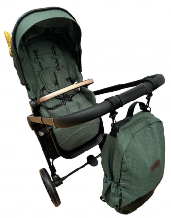 Carucior copii, 3 piese distincte, Husa de iarna, Ghiozdan detasabil, Landou reversibil, Colectie Lux, Verde [5]
