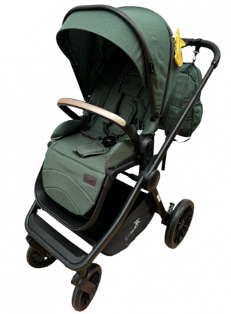 Carucior copii, 3 piese distincte, Husa de iarna, Ghiozdan detasabil, Landou reversibil, Colectie Lux, Verde [13]