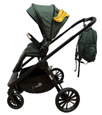 Carucior copii, 3 piese distincte, Husa de iarna, Ghiozdan detasabil, Landou reversibil, Colectie Lux, Verde [10]