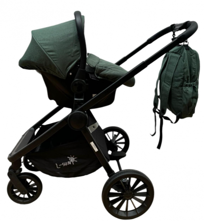 Carucior copii, 3 piese distincte, Husa de iarna, Ghiozdan detasabil, Landou reversibil, Colectie Lux, Verde [12]