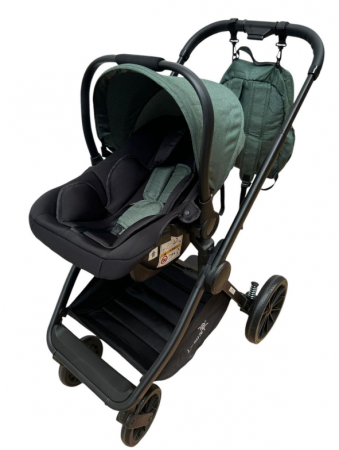 Carucior copii, 3 piese distincte, Husa de iarna, Ghiozdan detasabil, Landou reversibil, Colectie Lux, Verde [15]