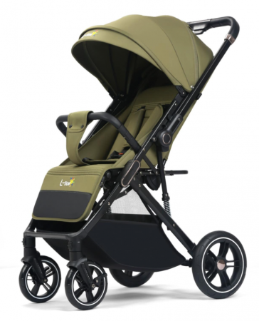 Carucior Copii , sport cu pozitie de somn, pliere troler, Spatar reglabil, Tehnologia One-Hand Folding, copertina extensibila, maner reversibil, husa de picioare si geanta, Verde kaki [3]