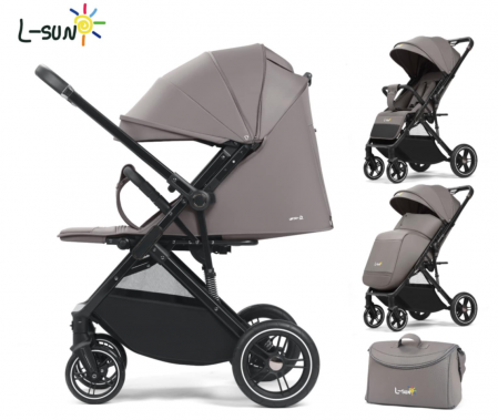 Carucior sport - Carucior Copii , sport cu pozitie de somn, pliere troler, Spatar reglabil, Tehnologia One-Hand Folding, copertina extensibila, maner reversibil, husa de picioare si geanta, Gri