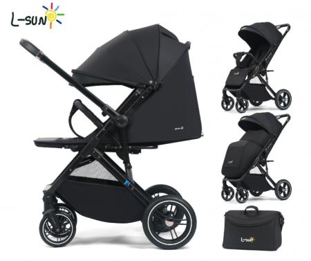 Carucior sport - Carucior Copii , sport cu pozitie de somn, pliere troler, Spatar reglabil, Tehnologia One-Hand Folding, copertina extensibila, maner reversibil, husa de picioare si geanta, Negru