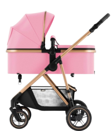 Carucior 2 in 1 - Carucior de copii 2 in 1, Cu geanta accesorii, Cu suspensii, 105 x 95 x 60 cm, Pliabil ergonomic, Belecoo, roz