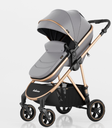 Carucior de copii 2 in 1, Cu geanta accesorii, Cu suspensii, 105 x 95 x 60 cm, Pliabil ergonomic, Belecoo, Gri [2]